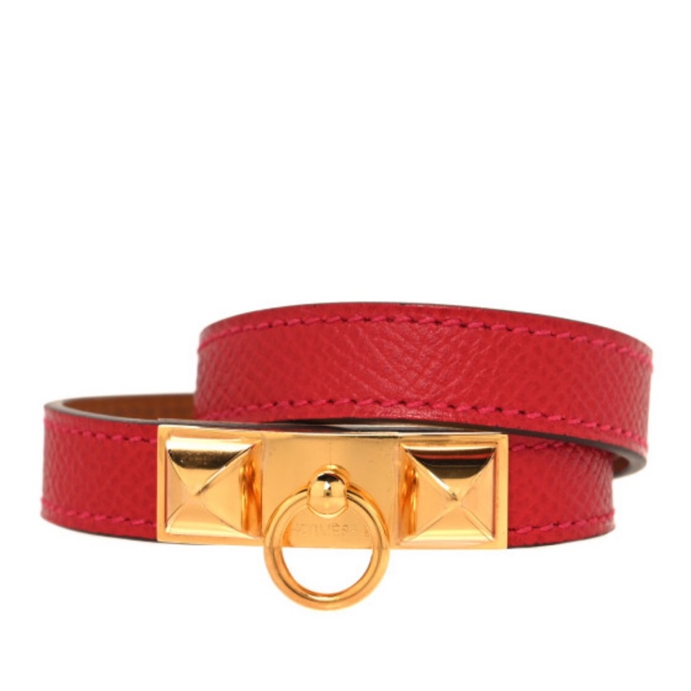 Authentic Hermes Rivale Orig.$780 S Double Tour Bracelet Bangle Wrap Rouge Epsom
